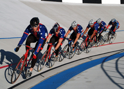 Bicycle racing inside the Velodrome