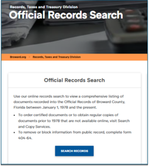 Home Page indicating Public Records search