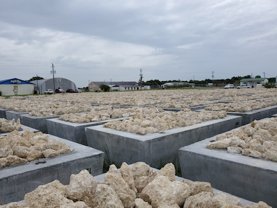 Mitigation units are made of a concrete base and limestone boulders.