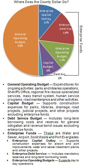A pie chart depicting the pecentage distribution of Broward County expenditures