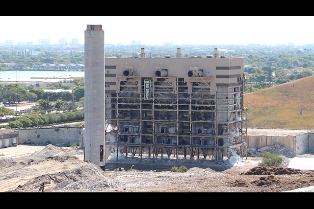 Animation showing a building implosion demolition