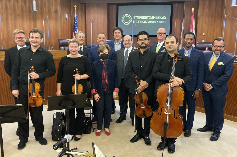 Commissioner Bogen and his colleagues welcome the Symphony of the Americas” to Broward County. 
