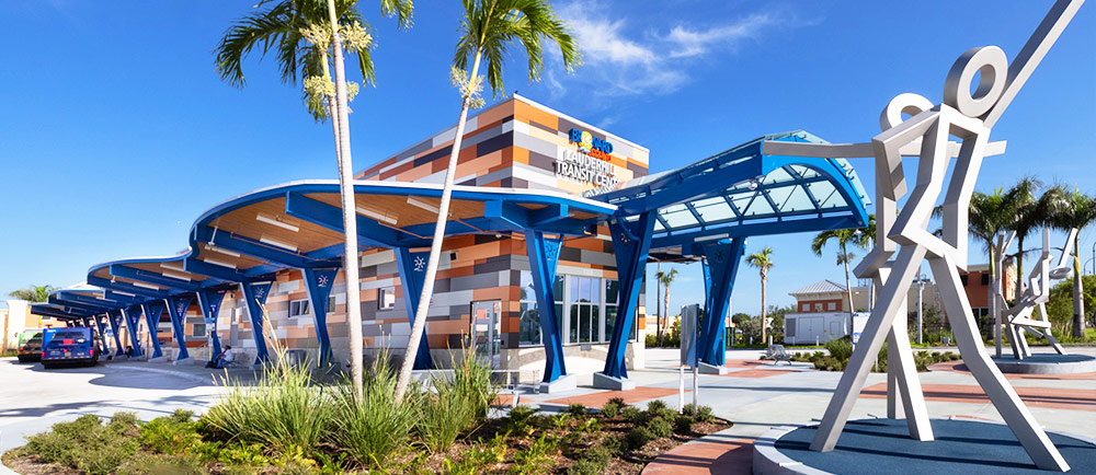 Front Elevation of Lauderhill transit Center with Art in Public Space artwork