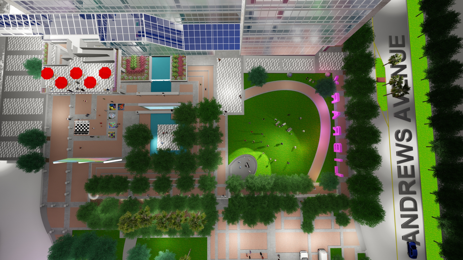 Aerial View of Main Library Plaza
