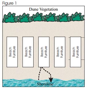 Placing beach furniture unstacked on the open beach can prevent sea turtles from nesting.
